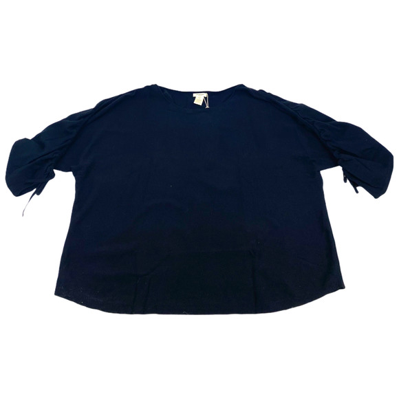 MAX STUDIO Black Ruche Sleeve Knit Top Sz 1X - Picture 1 of 9